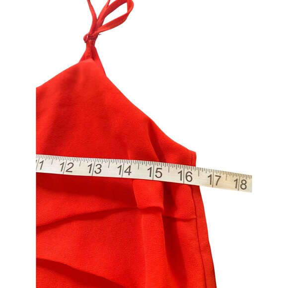 Lulus Into The Tropics Red Shift Dress With Ruffle Detail Spaghetti Straps Sz M - Picture 7 of 11